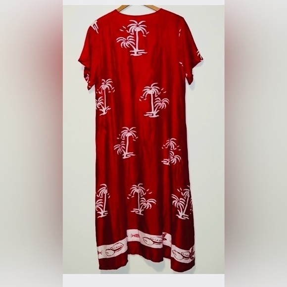 Vintage kiran modes rayon INDIA palm Tree tropical Maxi Dress size L - Picture 5 of 5